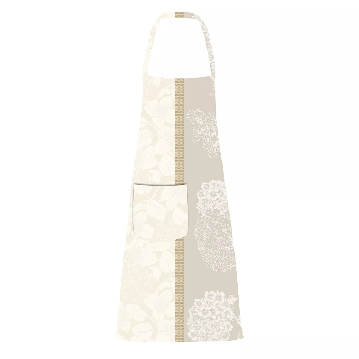 Tablier pur coton enduit motif jacquard beige Mille hortensias naturel