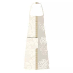 Tablier pur coton enduit motif jacquard beige Mille hortensias naturel