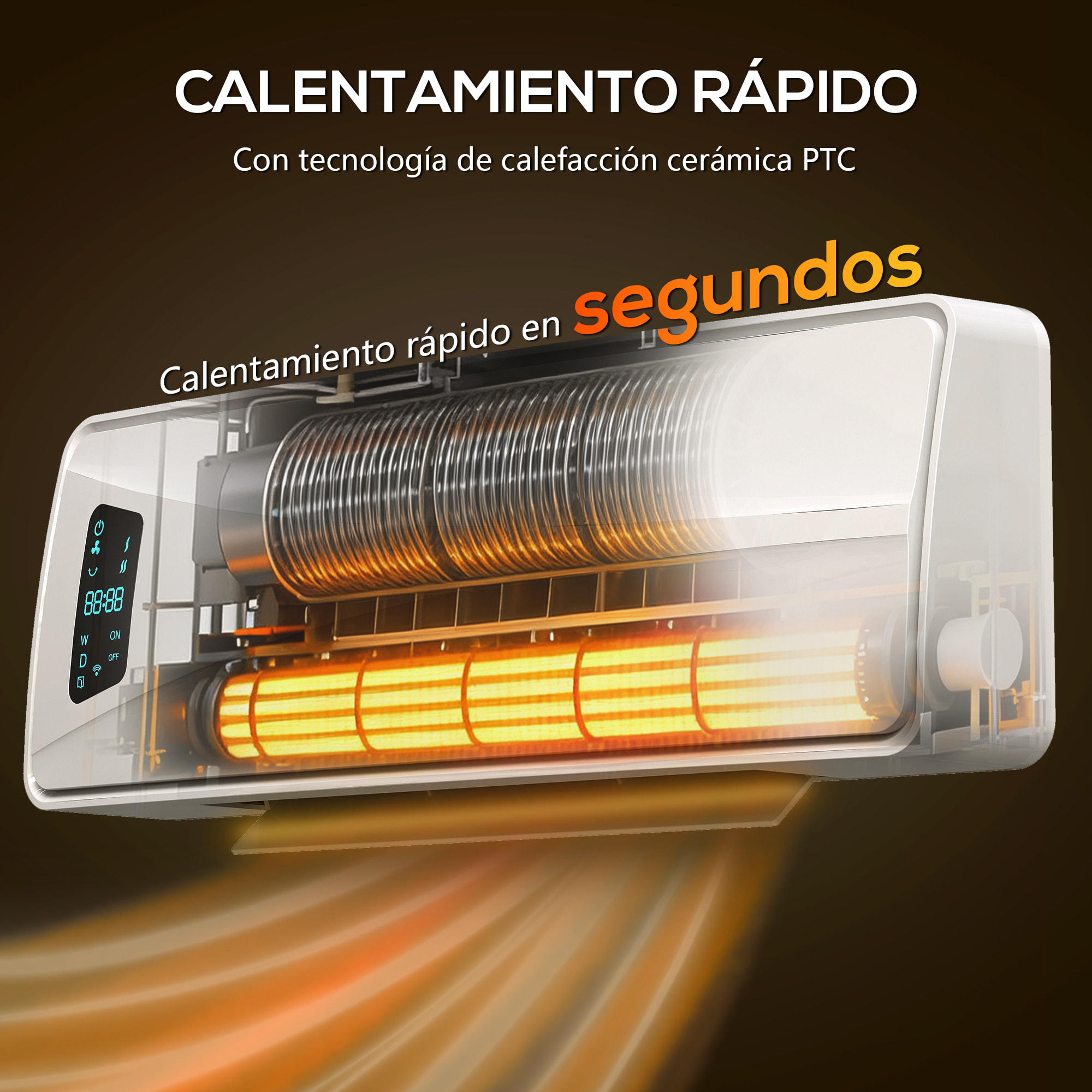 Calefactor Eléctrico Bajo Consumo Cerámico de Pared, 2000W, con 3 Modos, Pantalla LED, Termostato Regulable, Temporizador 24h, Oscilación, Mando a Distancia y Detección de Ventanas Abiertas