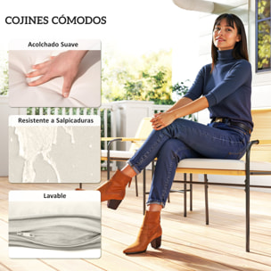 Conjunto de Jardín Exterior de 3 Piezas Muebles de Jardín con 2 Sillas con Cojines Extraíbles Lavables y Mesa de Terraza con Tablero de Metal Resistente para Balcón Patio Natural y Crema