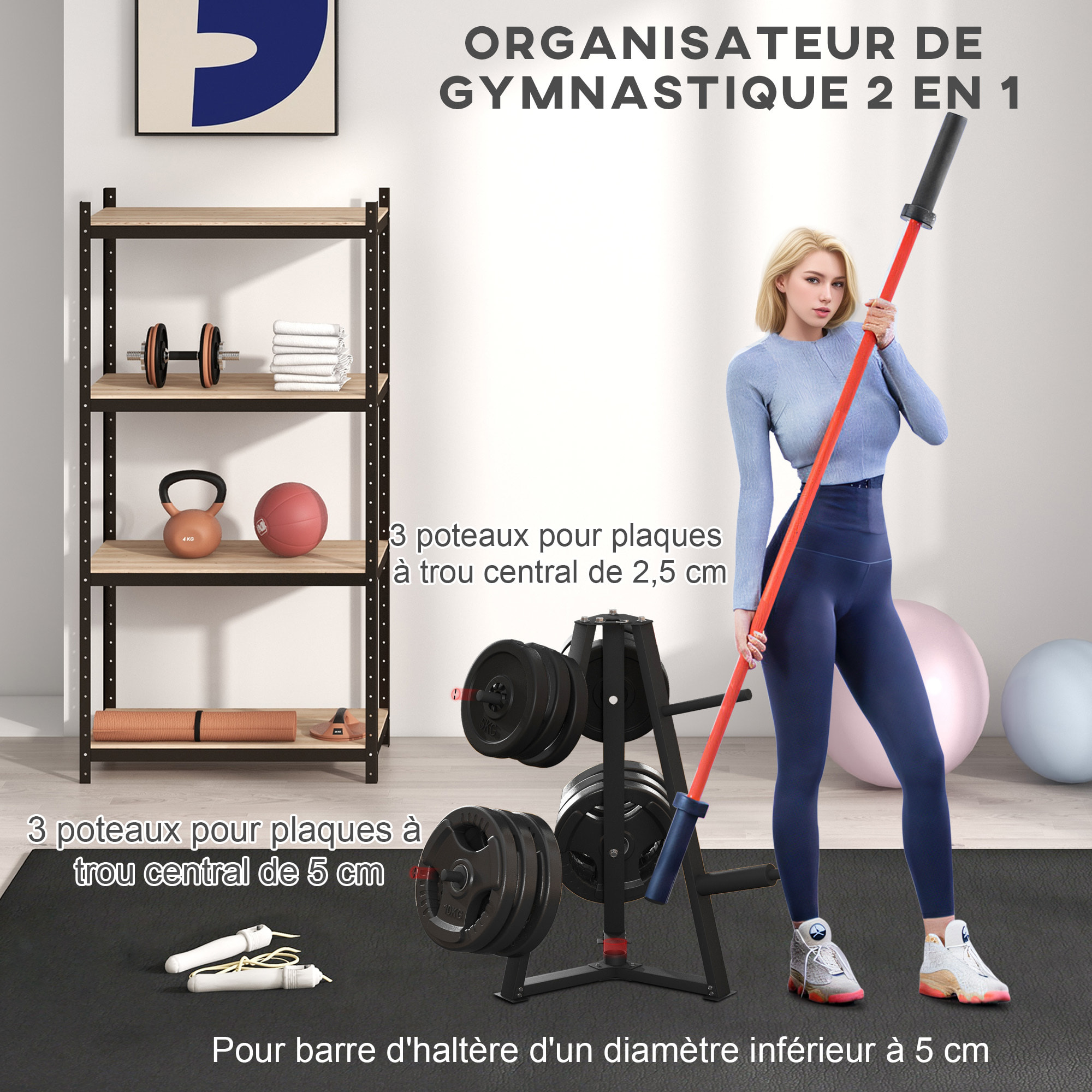 Support de poids pour plaques barre d'haltère - rack de rangement poids max. 300 Kg - acier noir