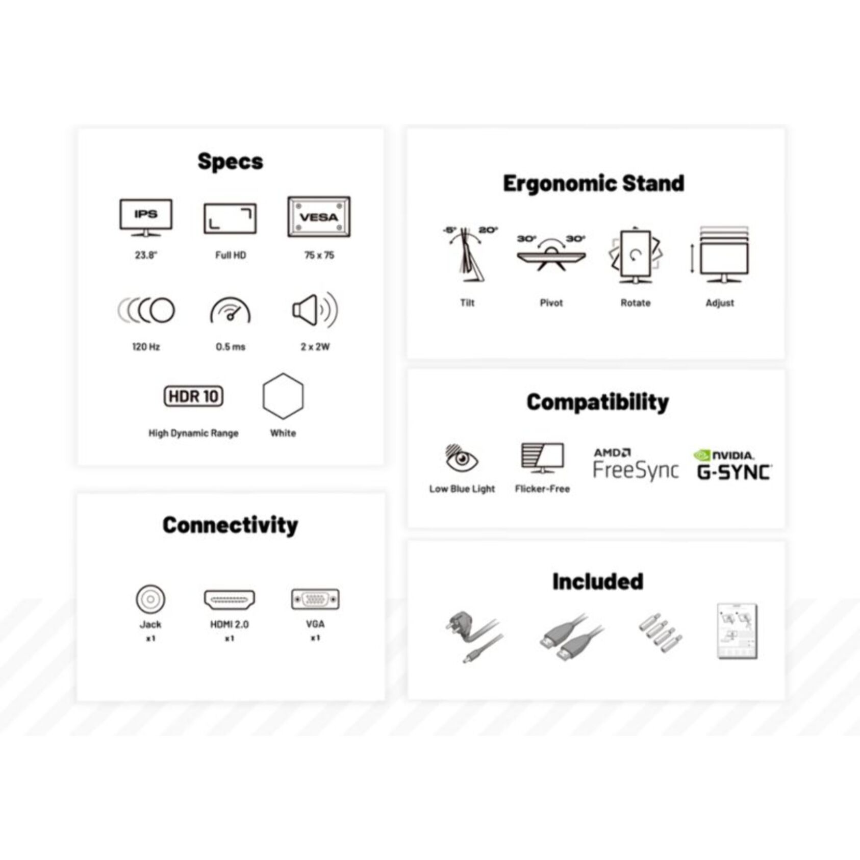 Ecran PC Gamer JAPANNEXT JN-IPS238G120F-HSP-PK 24'' Blanc