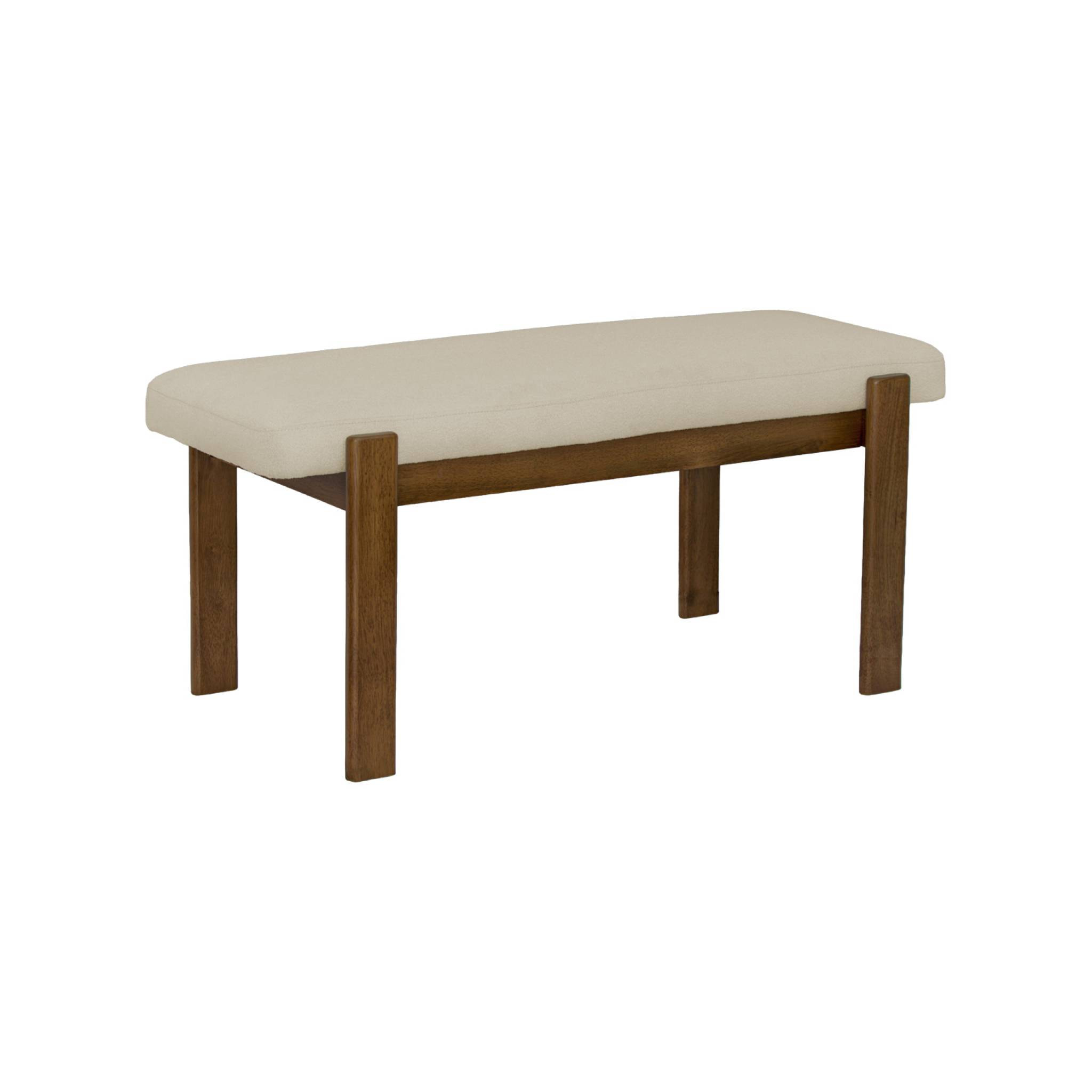 Banc, bout de lit bois d'hévéa teinte noyer et tissu texturé NOMA
