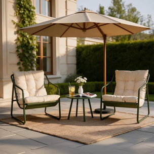 Ensemble de jardin 2 fauteuils vert kaki avec table basse ANTHI
