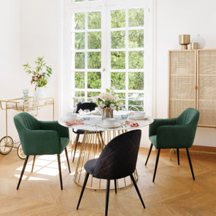 Table à manger "Rayo" - plateau verre trempé effet marbre - blanc D120 cm