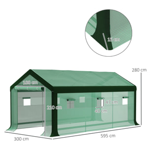 Invernadero de Exterior 6x3x2,8 m Invernadero de Túnel con 6 Ventanas Cubierta de PE Anti-UV y 2 Puertas Enrollables con Cremallera Invernadero para Jardín Patio Verde