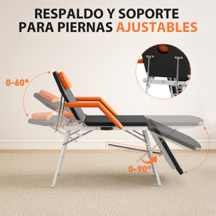Camilla Masaje Plegable Portátil Camilla Estética Profesional de 3 Zonas con Respaldo Soporte para Piernas Ajustables Reposacabezas Extraíble Reposabrazos Acolchados para Spa 182x82 cm Naranja