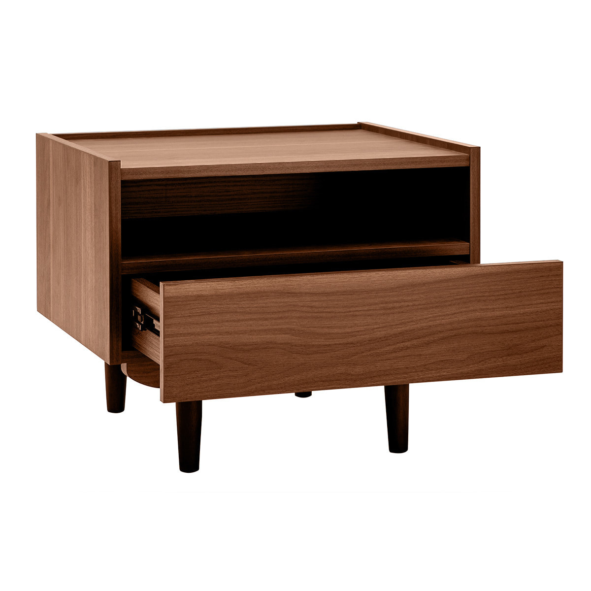 Table de chevet avec rangements finition bois foncé noyer SANAA