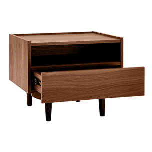 Table de chevet avec rangements finition bois foncé noyer SANAA