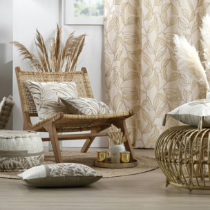 Coussin carré  - Effet matière brodé de feuilles - Naturel