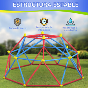 Cúpula de Escalada Juego de Cúpula Geométrica Parque Infantil para 3-8 Años con Marco de Metálico Anti-UV Carga 180 kg para Patio Jardín Ø183x90 cm Rojo y Azul