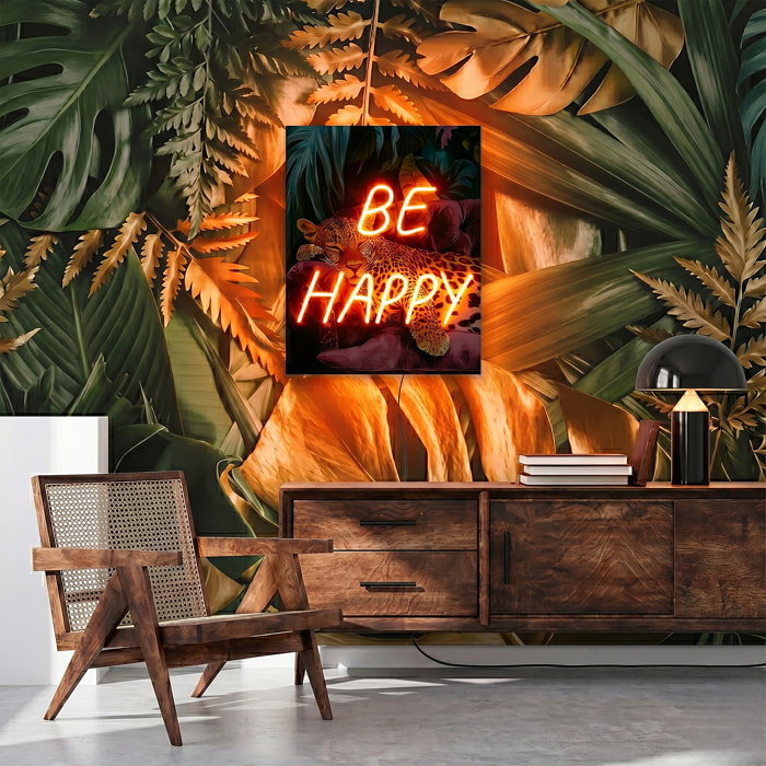 Tableau Lumineux - HOME DECO FACTORY - Be Happy - LED - Multicolore