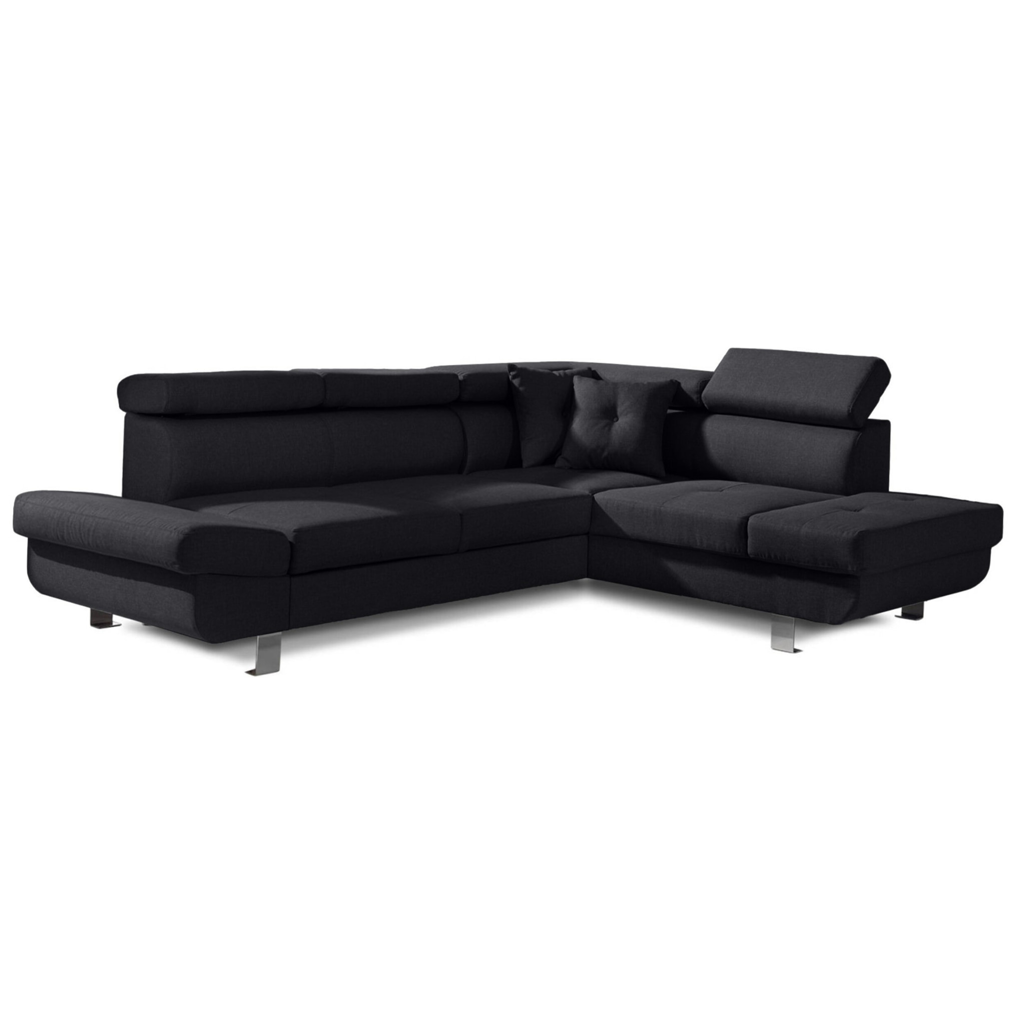 Lisbona - Canapé d'angle droit convertible - 5 places - avec têtières - Noir