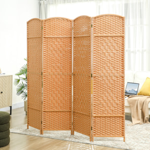 Paravent intérieur en bois 4 panneaux 180 x 180 cm séparateur de pièce pliable bois orangé