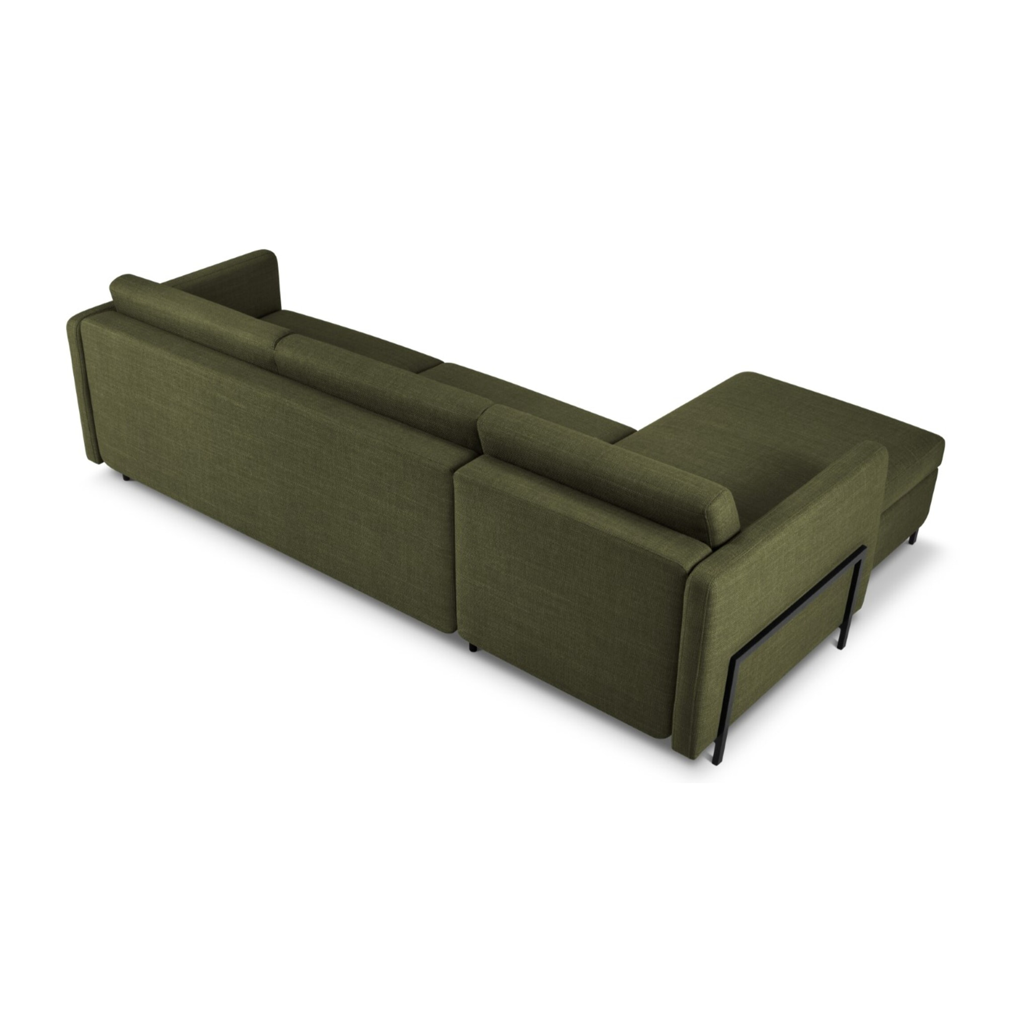 Canapé d'angle gauche convertible avec coffre de rangement "Yanis" 5 places en tissu structurel vert