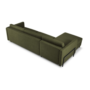 Canapé d'angle gauche convertible avec coffre de rangement "Yanis" 5 places en tissu structurel vert