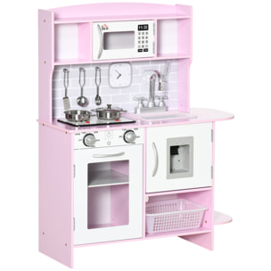 Cocina de Juguete Madera para Niños de +3 Años con Luz Sonidos 70x29x90 cm Rosa