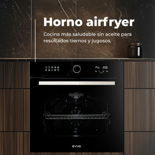 EVVO Horno H30 Pyro, 81L, clase A, 11 programas, pirólisis, display táctil digital, temporizador, puerta triple cristal, negro.