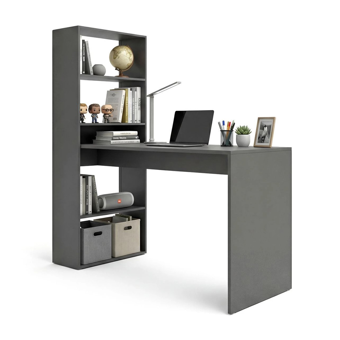 Mesa de escritorio con estantería en gris grafito 120x50 cm Cosmic Gris Grafito