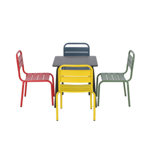 Salon de jardin enfant. table et chaises métal + 4 assises Anna - Multicolore. 48x48cm