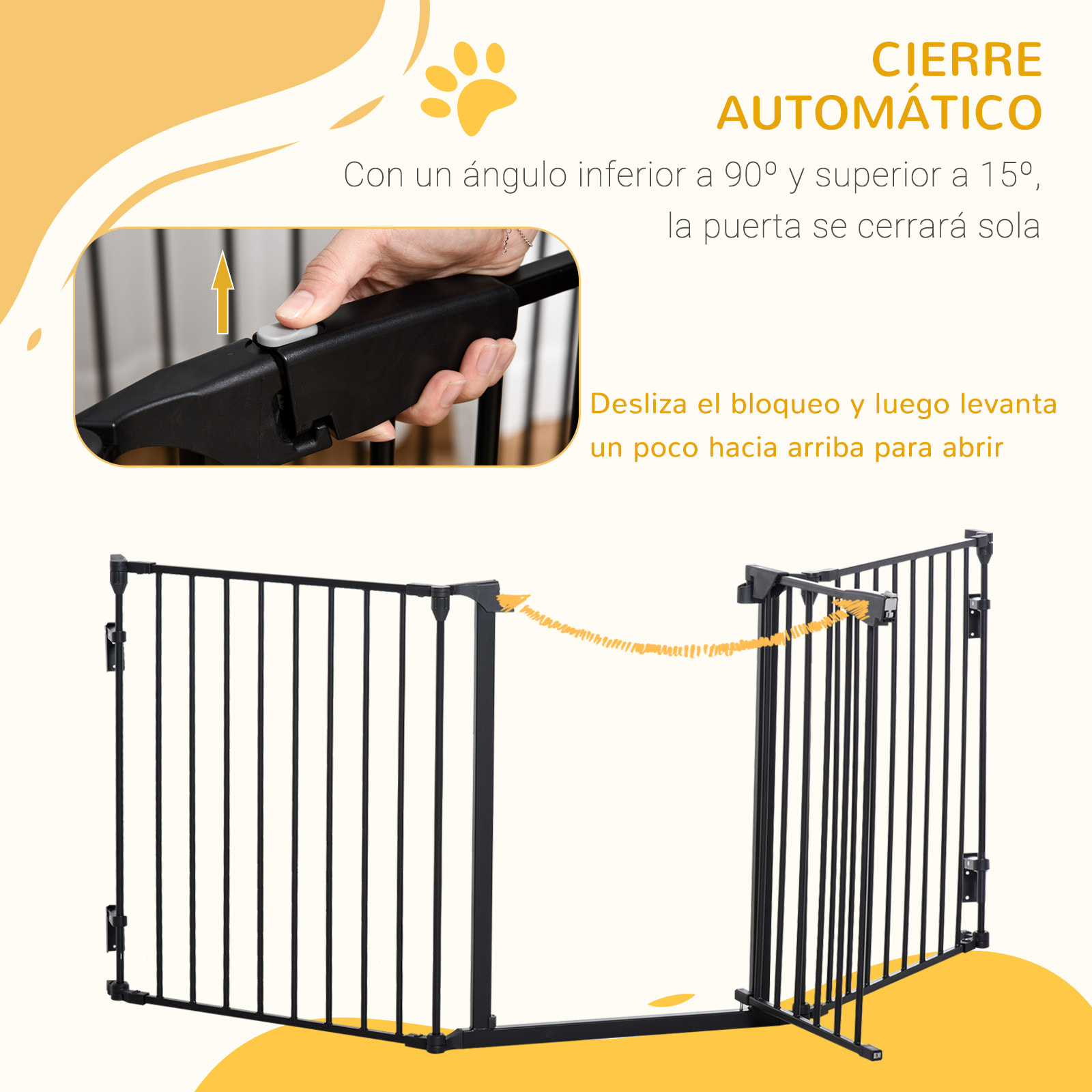 Barrera de Seguridad para Mascotas Rejilla de Protección Plegable de 3 Paneles con Cierre Inteligente para Escalera Pasillo 180x74,5 cm Negro