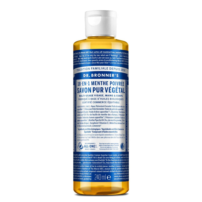 Savon liquide Menthe poivrée  - Un savon de Castille liquide naturel 18-en-1