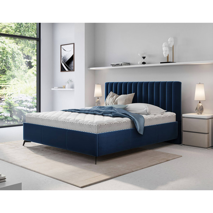 Mendoza - lit coffre - 180x200 - sommier inclus - en velours - Bleu