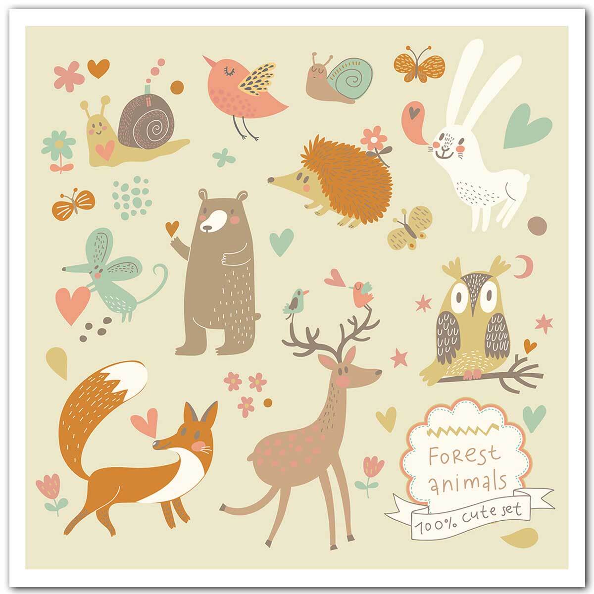 Affiche enfant cute set forest animals Affiche seule