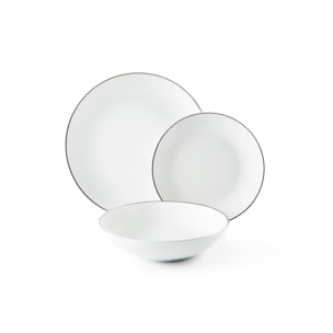 Service 18 assiettes Excelsa Platinum, porcelaine, blanc et argent