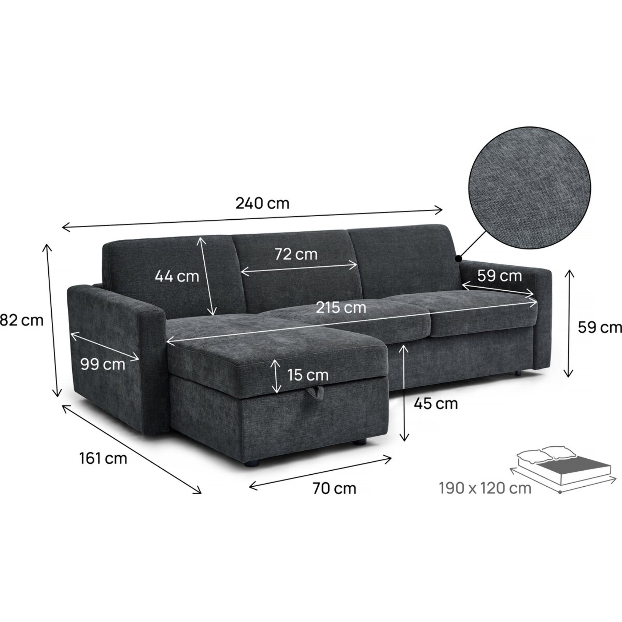 Canapé d'angle réversible et convertible express en tissu "Celia" - 3 places - Gris
