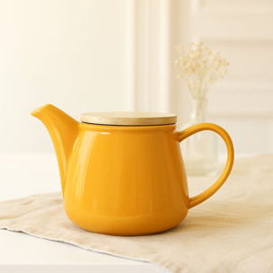 Théière en grès jaune avec couvercle en bois 500ml ANNA