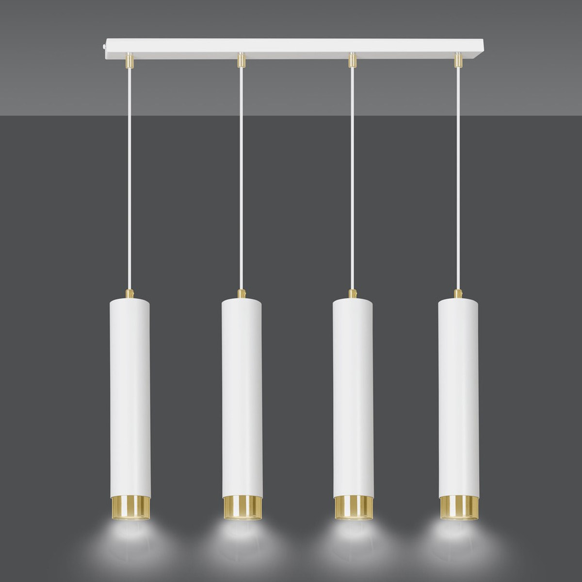 Lampada a sospensione Kibo in acciaio bianco e oro
