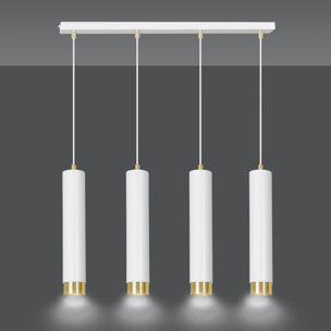 Lampada a sospensione Kibo in acciaio bianco e oro