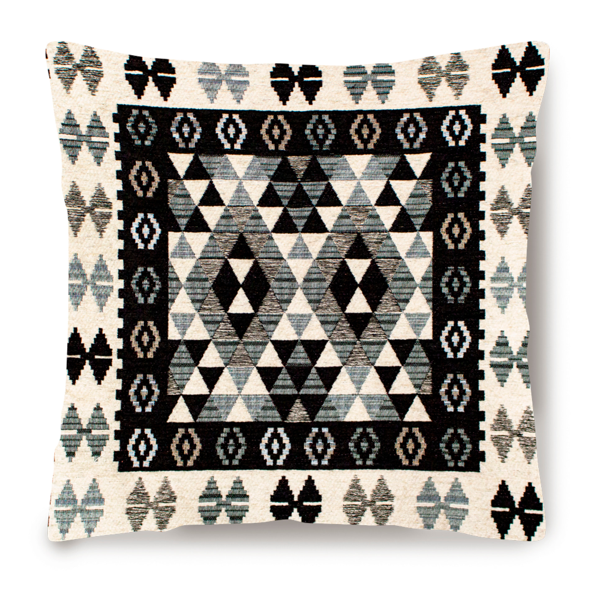 COPPIA CUSCINI ARREDO JACQUARD SFODERABILI 50X50 CM KILIM NERO