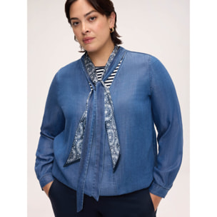 Fiorella Rubino - Blusa in tencel con cravattino - Blu