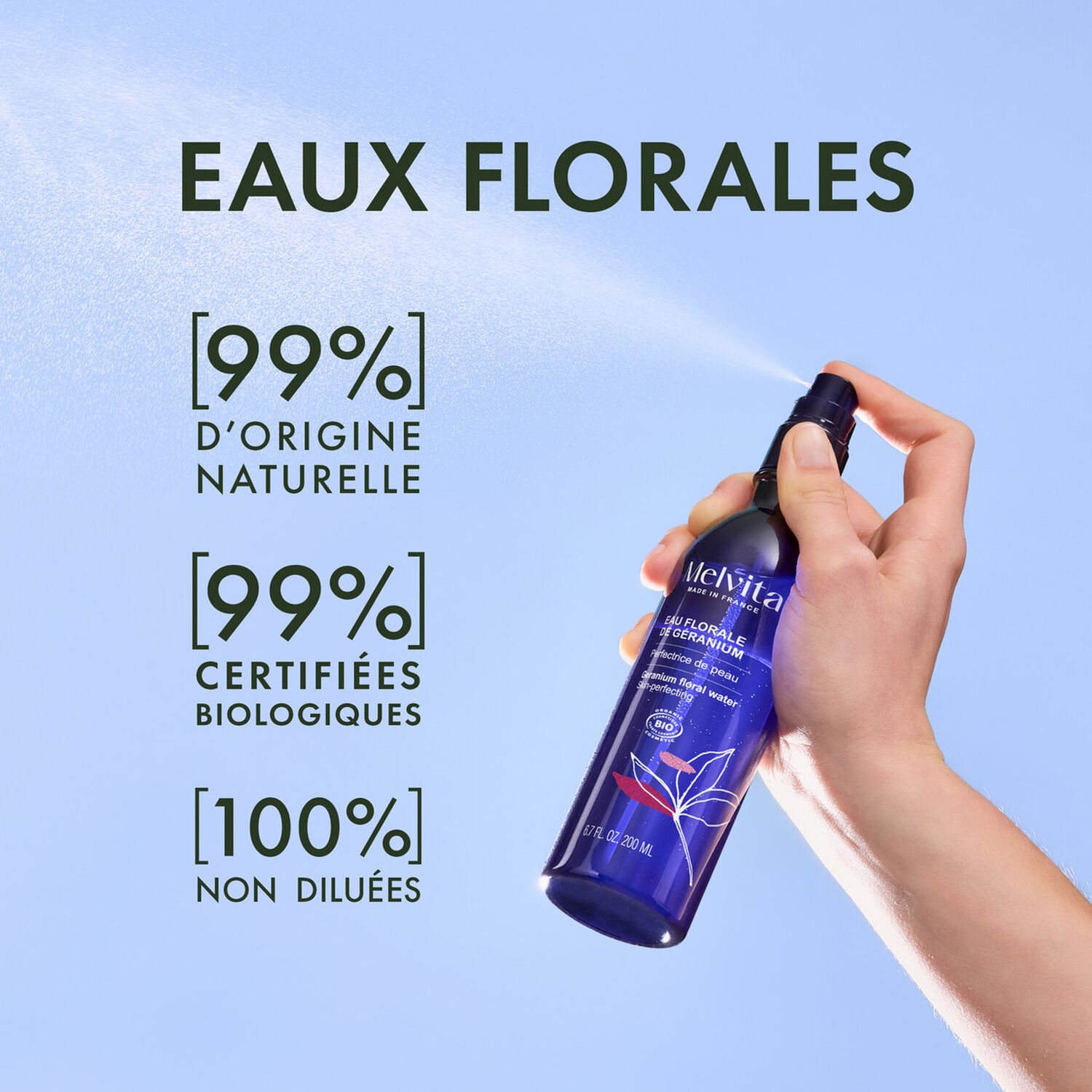 Eau Florale de Géranium Bio - Affine le Grain de Peau 200 ml