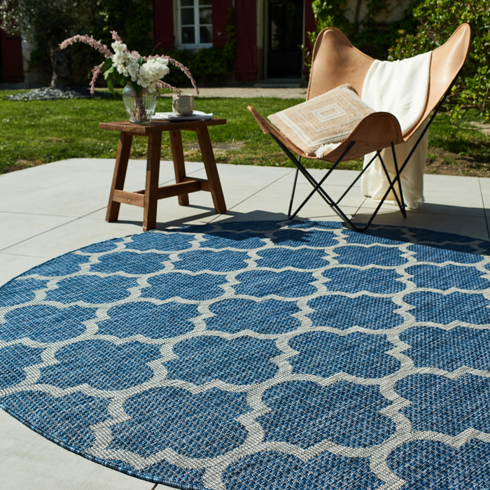 Moa- tapis d'extérieur rond bleu à motif gris