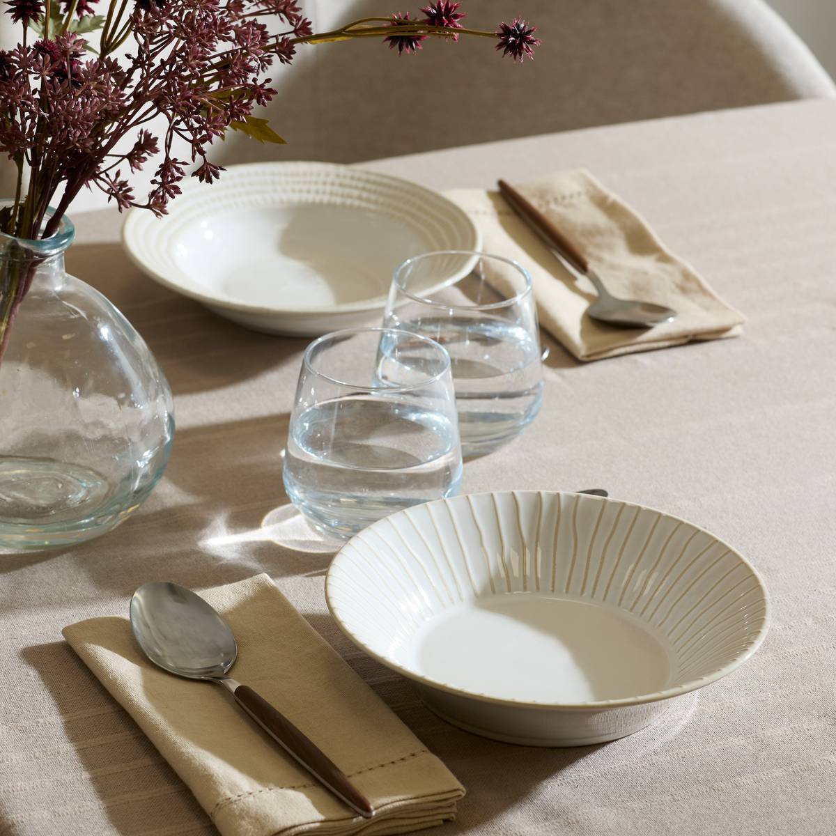 Lot de 6 Assiette creuse à bord rayé Camille D.20cm blanc