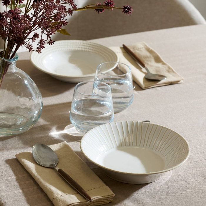 Lot de 6 Assiette creuse à bord rayé Camille D.20cm blanc