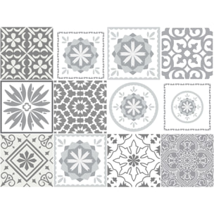 Stickers muraux - Sticker Mural Carrelage adhésif Cuisine Salle de Bain - 12 STICKERS CARREAUX DE CIMENT NUANCES DE GRIS CORDOBA