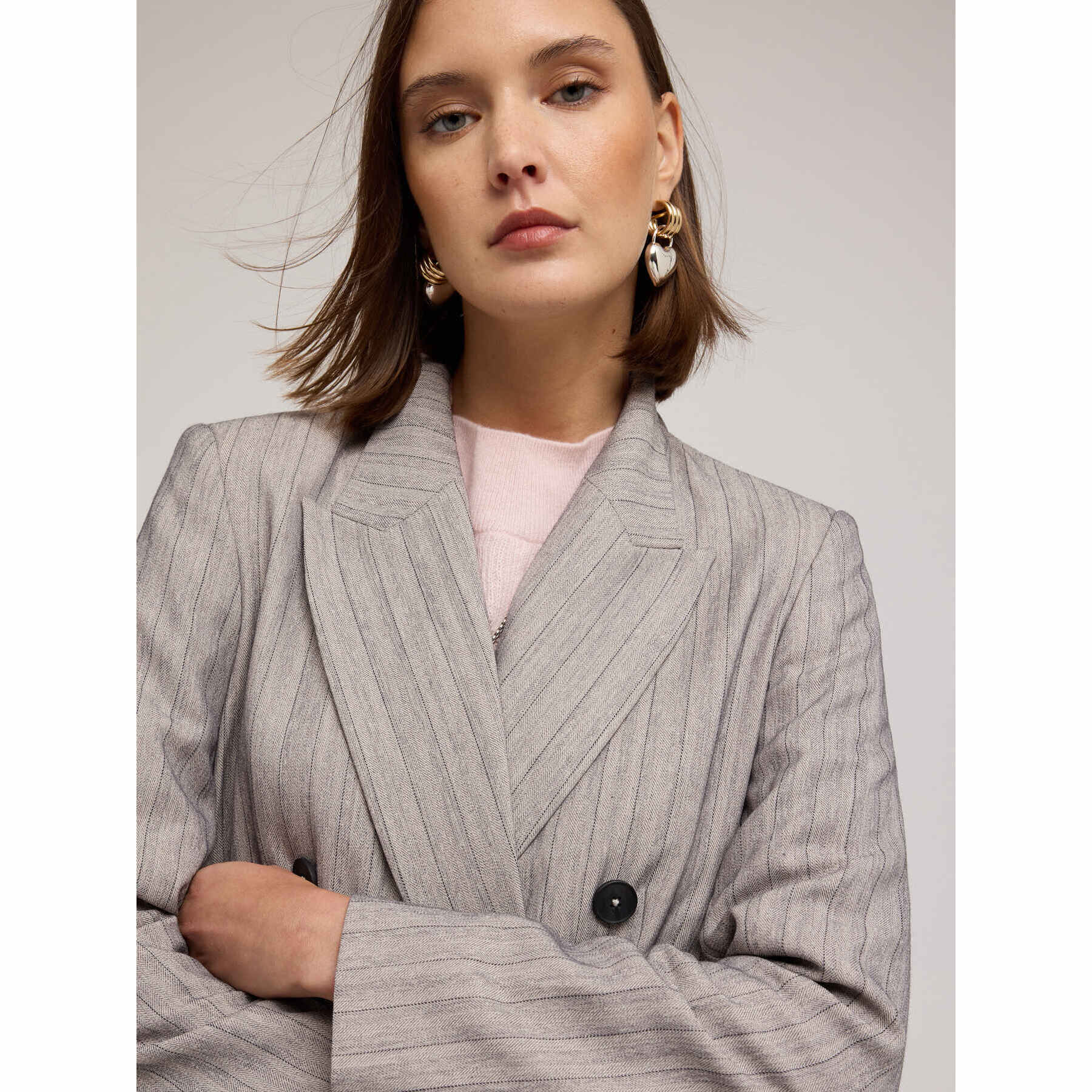 Motivi - Chaqueta estructurada cruzada a rayas - Gris