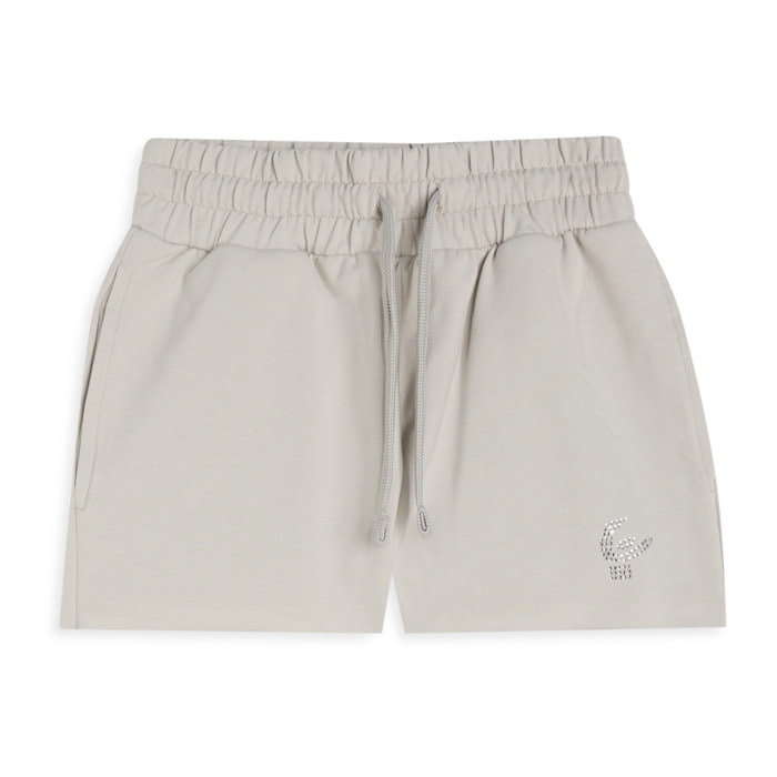 Shorts Bambina in Cotone Elasticizzato con Logo in Strass