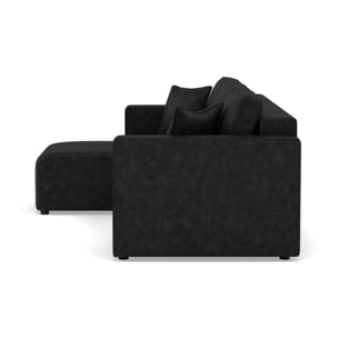 Topaze - canapé d'angle réversible 4 places convertible avec coffre en simili - Noir