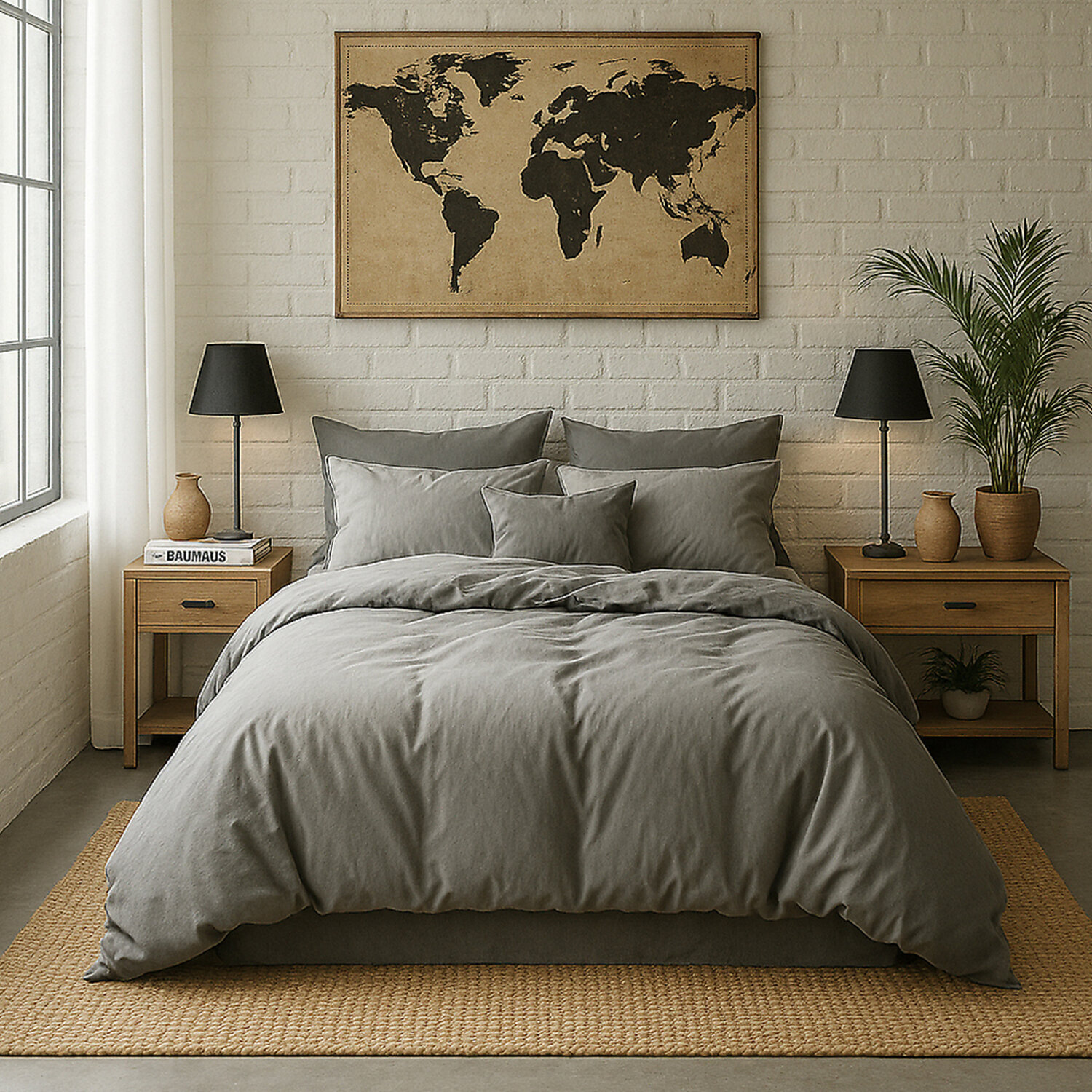 Housse de couette 100% percale de coton lavé gris perle