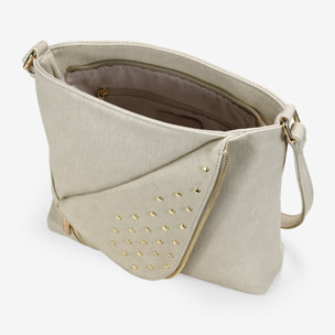 Bolso bandolera beige con solapa de tachas