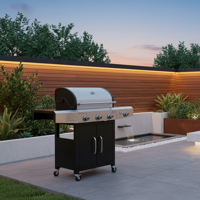 Barbecue a Gas Professionale XXL Da 13 kW con 5 Bruciatori in Acciaio Inox Fuoco Laterale Termometro Griglia Di Cottura 65x42 Cm 135×50×120 Cm Nero