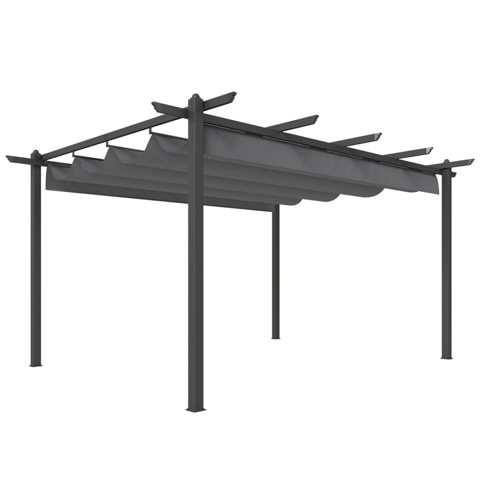 Pérgola de Jardín 4x3 m con Techo Retráctil, Cenador de Jardín con Estructura de Aluminio, UPF30+, Orificios de Drenaje, Pabellón para Exterior, Patio, Terraza, Gris