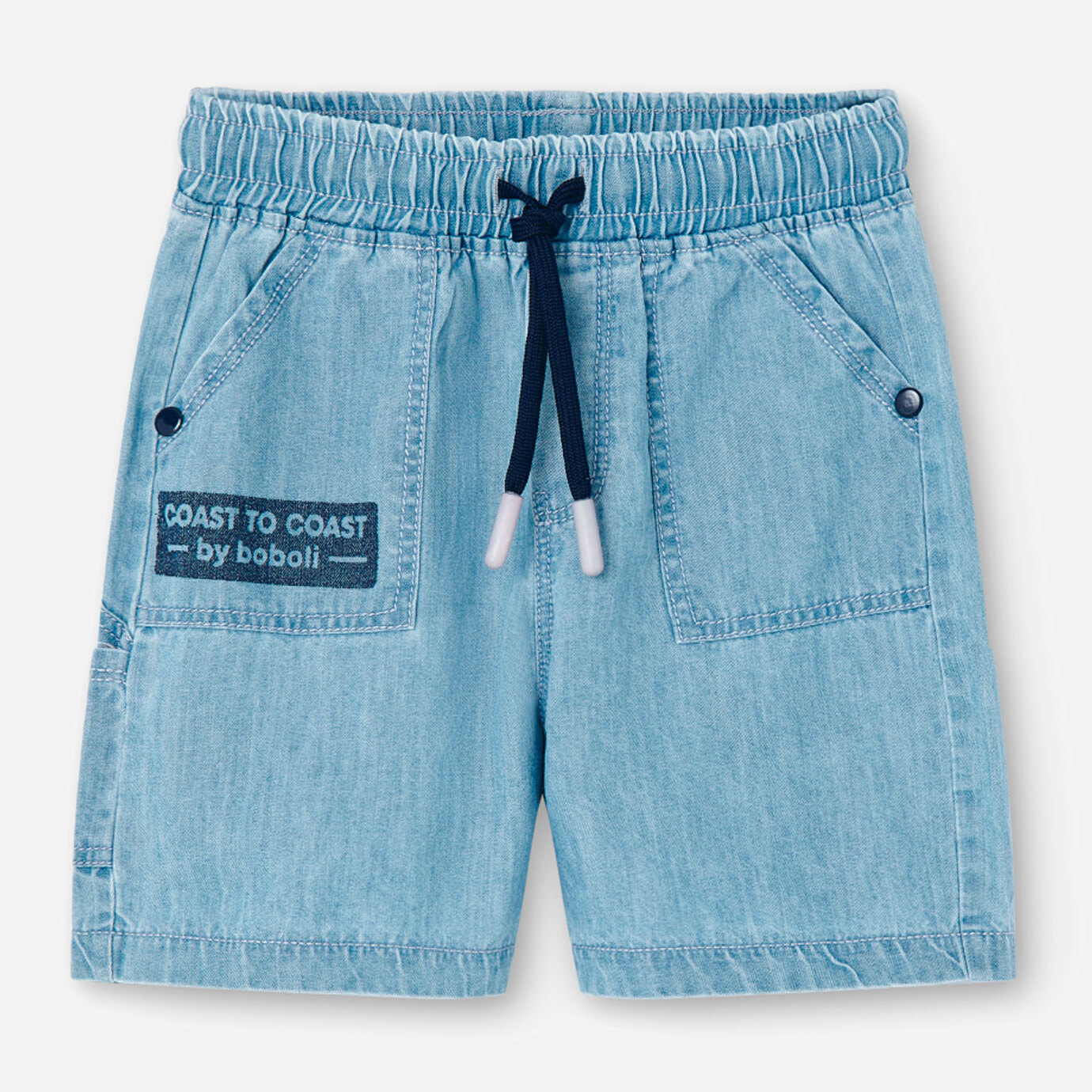 Bermudas denim para niÃ±o estampadas de color azul, Camiseta