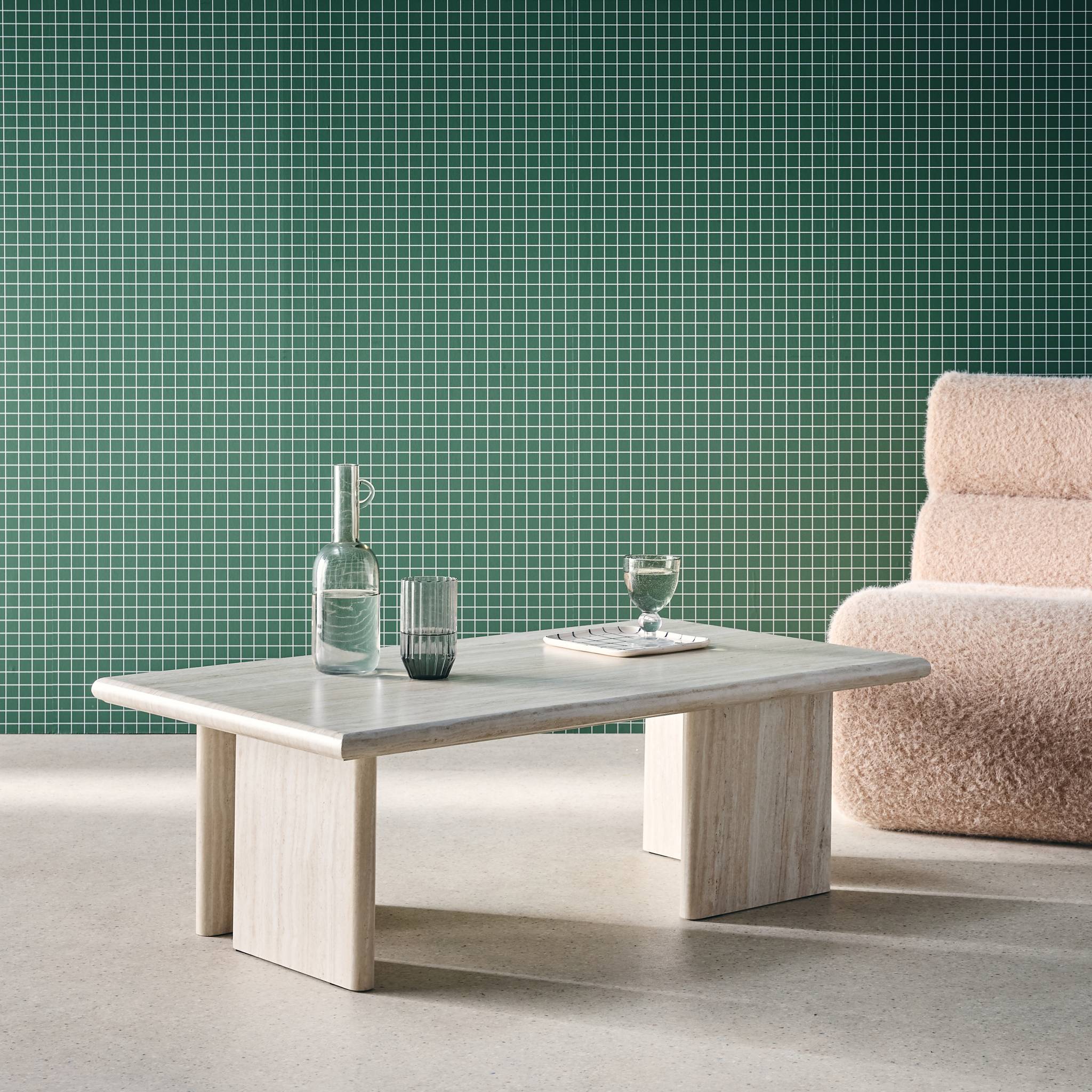 Table basse rectangulaire MDF effet travertin