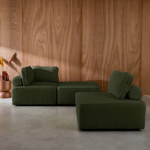 Lot de 3 chauffeuses pour canapé modulable tissu bouclette kaki 1 place Bao. L 90 x P 90 x H 74cm